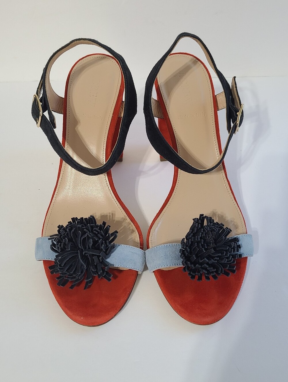 J CREW Colorblock PomPom Suede Sandals